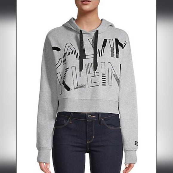 CALVIN KLEIN Performance Cropped Hoodie Sweater, Gray, XL - Picture 9 of 10